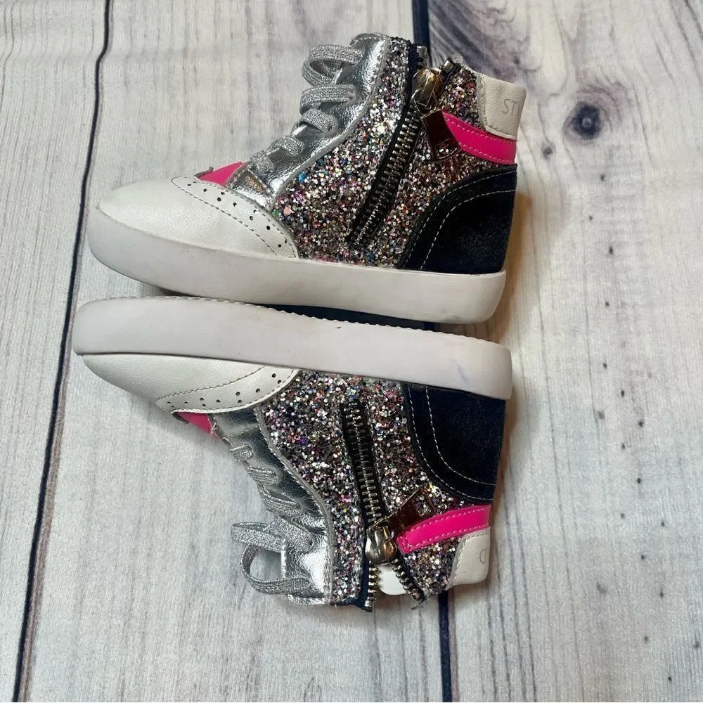 Style Child Ella High Top Sneakers Pink White &‎ Black Glitter Size EU 24 US 8